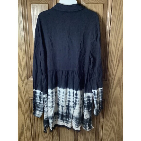 Umgee Women’s Sz S Blue Tie Dye Tunic Top Blouse Roll Tab Sleeves High Low Hem - Picture 8 of 9